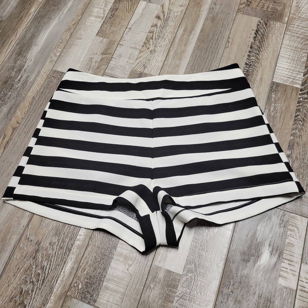 Everly Black & White Striped Stretch Shorts Size Large